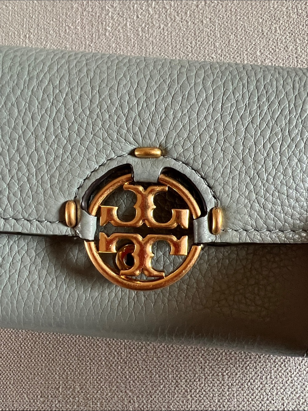 Tory Burch Pebbled Leather Miller Medium Flap Wallet in Blue Celadon - Picture 2 of 11